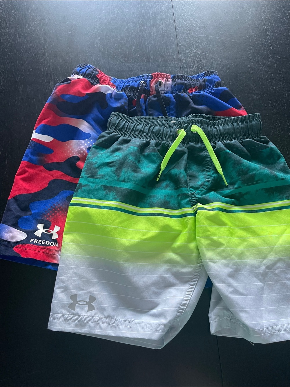 Under Armour Boys' Swim Trunks - Neon Green/Teal Fade & Red/Blue Camo